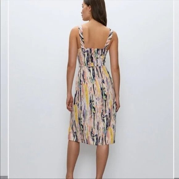 Aritzia Babaton Avenir Square Neck Sleeveless Midi Dress size 4 Watercolors Thig - Picture 4 of 13